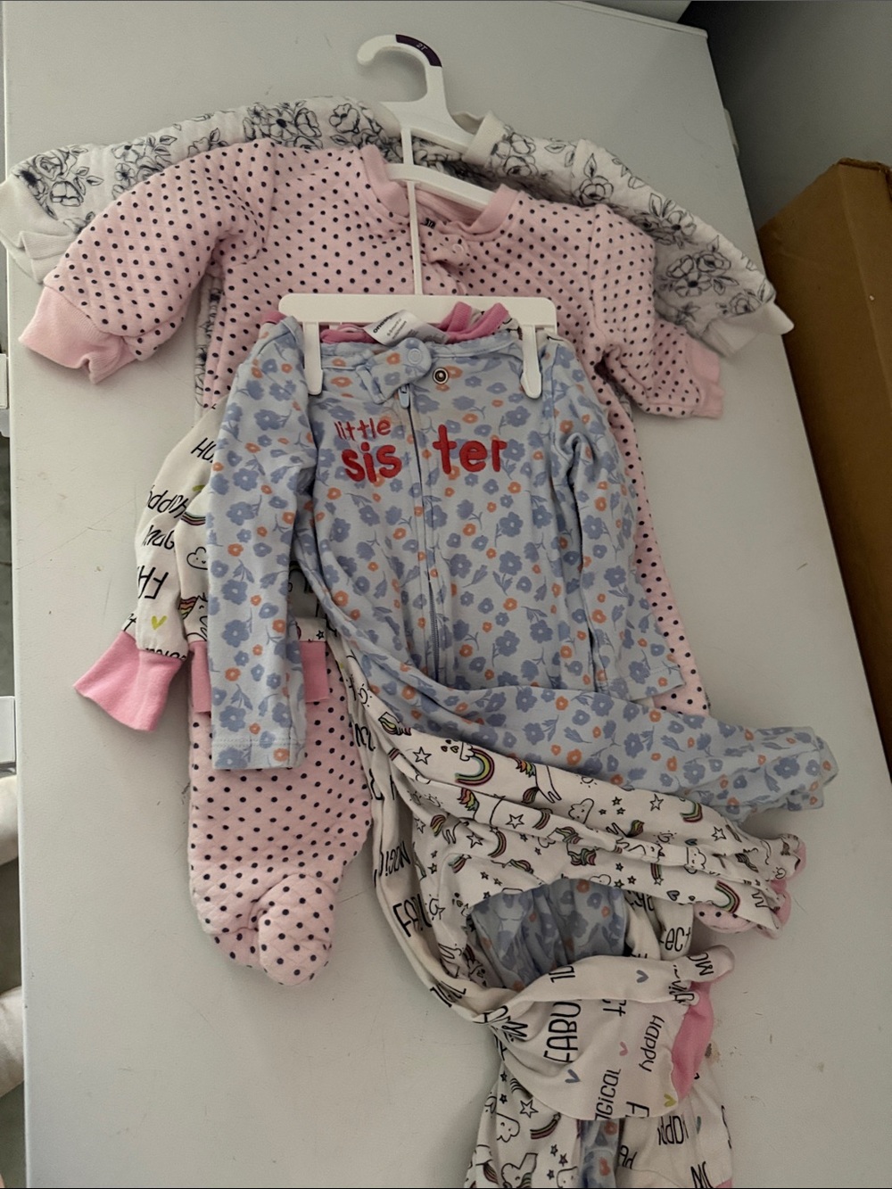 Baby Girls Mixed Sleepers - Pink & Light Blue Floral "Little Sister"